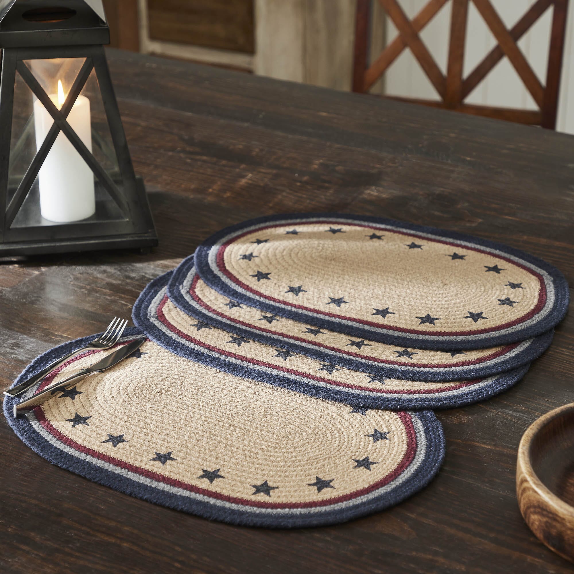 My Country Stencil Stars Oval Braided Placemat 13x19" Set of 4
