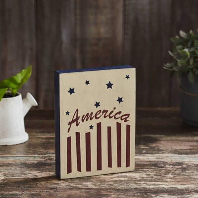 America Stars and Stripes Wood Sign - 8x6" - Primitive Star Quilt Shop