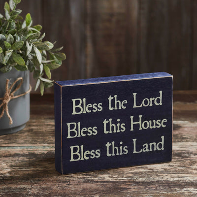 Bless the Lord Navy Wood Sign - 6x8" - Primitive Star Quilt Shop
