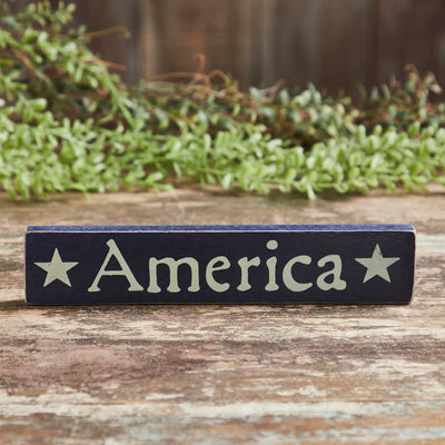 America Navy Wood Sign - 1.75x9" - Primitive Star Quilt Shop
