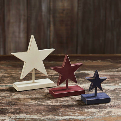 Americana Wooden Stars with Display Base - Set of 3 - Primitive Star Quilt Shop