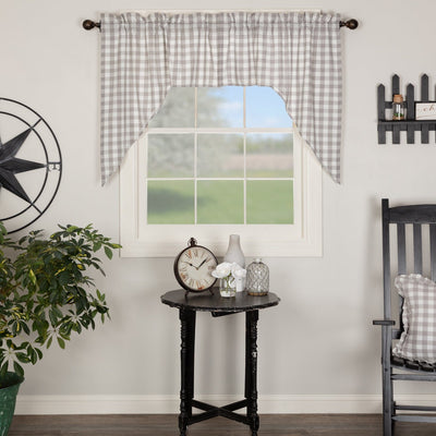 Annie Grey Buffalo Check Lined Swag Curtains - Primitive Star Quilt Shop