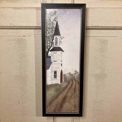 Little Country Church Framed Print - 6x18" - Primitive Star Quilt Shop