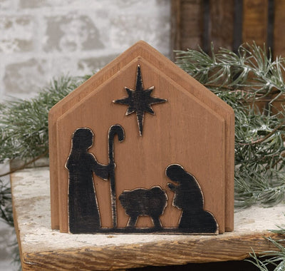 Distressed Wooden Nativity Silhouette Sign - Primitive Star Quilt Shop