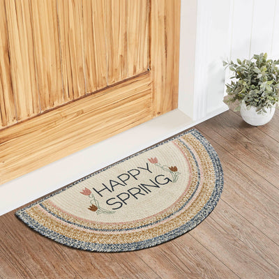 Kaila "Happy Spring" Half Circle Braided Rug 19.5x36" - with Pad - Primitive Star Quilt Shop