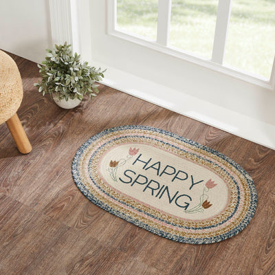 Kaila "Happy Spring" Oval Braided Rug 20x30" - with Pad - Primitive Star Quilt Shop