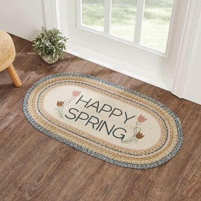Kaila "Happy Spring" Oval Braided Rug 27x48" - with Pad - Primitive Star Quilt Shop