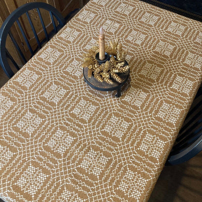 Nantucket Mustard and Creme Woven Table Cloth 52" - Primitive Star Quilt Shop