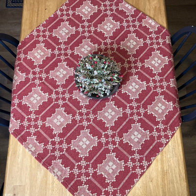 Newbury Cranberry and Tan Woven Small Table Cloth 34" - Primitive Star Quilt Shop
