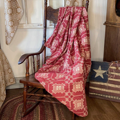 Newbury Cranberry and Tan Woven Throw - Primitive Star Quilt Shop