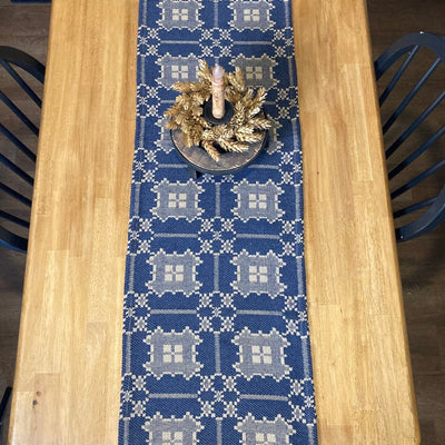 Newbury Navy and Tan Woven Table Runner 56" - Primitive Star Quilt Shop