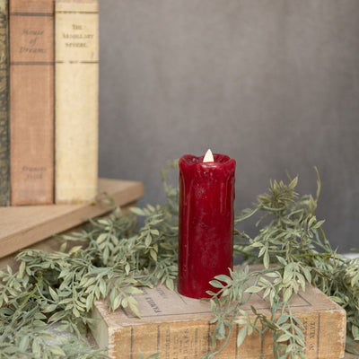 Moving Flame Battery Timer Skinny Pillar Candle – Red 2x5” - Primitive Star Quilt Shop