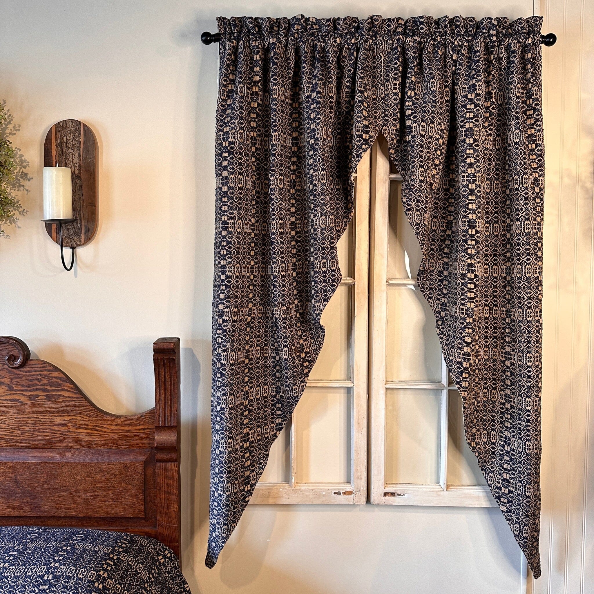 Pine Creek Wentworth Navy and Linen Woven Lined Swag Curtains 63"