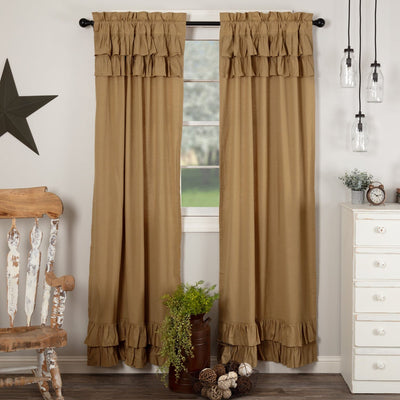Simple Life Flax Khaki Ruffled Lined Panel Curtains 96" - Primitive Star Quilt Shop