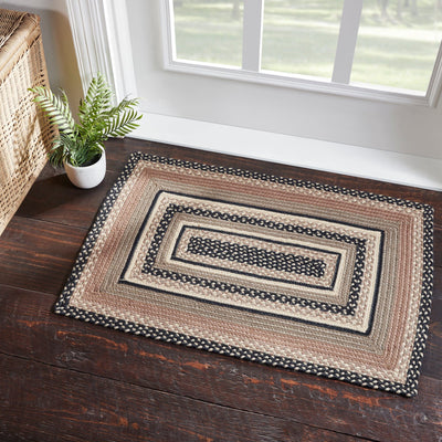 Sawyer Mill Charcoal Rectangle Braided Rug 24x36" - with Pad - Primitive Star Quilt Shop