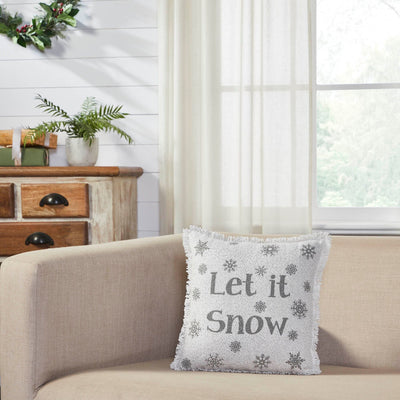 Yuletide Burlap Antique White "Let It Snow" Pillow 12" - Primitive Star Quilt Shop
