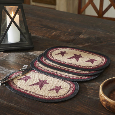 Connell Stencil Stars Braided Oval Placemat 10x15" - Set of 4 - Primitive Star Quilt Shop