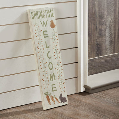 "Springtime Welcome" Wood Sign - 20x6" - Primitive Star Quilt Shop