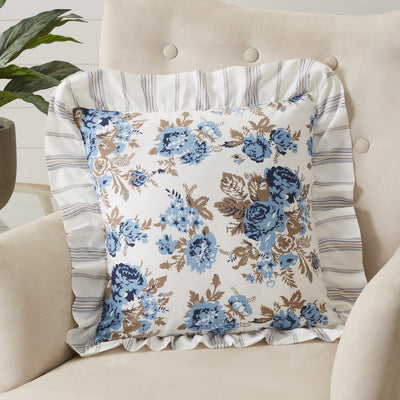 Annie Blue Floral Ruffled Pillow 18" Filled - Primitive Star Quilt Shop