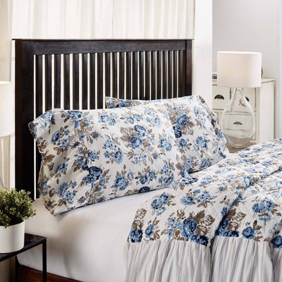 Annie Blue Floral Ruffled Standard Pillow Case - Set of 2 - Primitive Star Quilt Shop