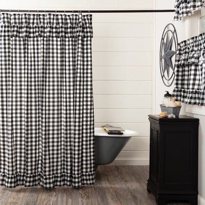 Annie Buffalo Check Black Ruffled Lined Shower Curtain - Primitive Star Quilt Shop
