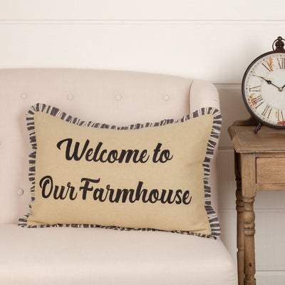 Ashmont Burlap Vintage "Welcome to Our Farmhouse" Pillow 14x22" - Primitive Star Quilt Shop