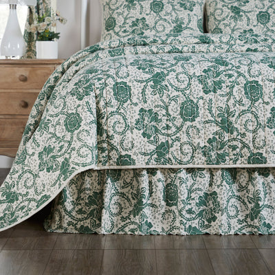 Dorset Green Floral Bed Skirt - Primitive Star Quilt Shop