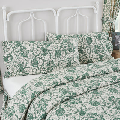 Dorset Green Floral Ruffled King Pillow Case - Set of 2 - Primitive Star Quilt Shop