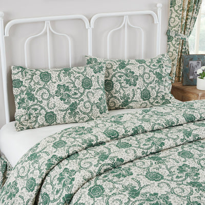 Dorset Green Floral Ruffled Standard Pillow Case - Set of 2 - Primitive Star Quilt Shop