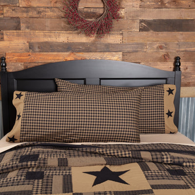 Black Check Star King Pillow Case - Set of 2 - Primitive Star Quilt Shop