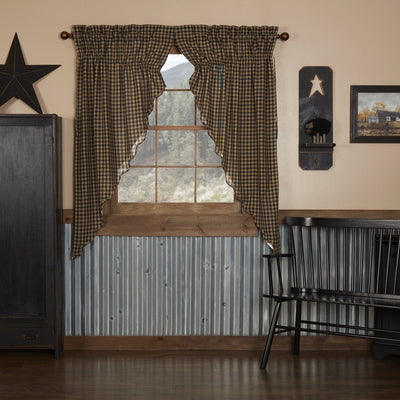Black Check Scalloped Lined Prairie Curtains 63" - Primitive Star Quilt Shop