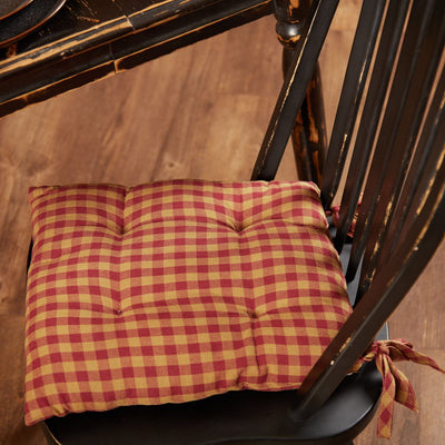 Burgundy Check Chair Pad 15" - Primitive Star Quilt Shop