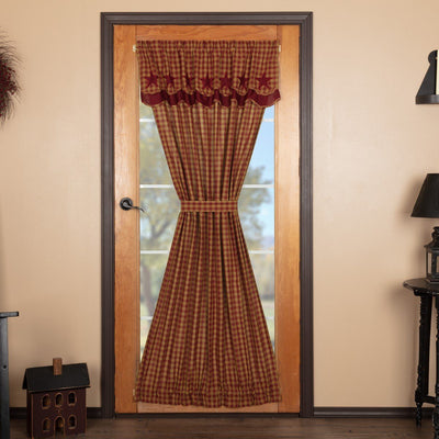 Burgundy Star Lined Door Panel with Attached Valance 72" - Primitive Star Quilt Shop