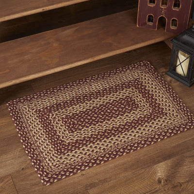 Burgundy and Tan Rectangle Braided Rug 20x30" - Primitive Star Quilt Shop