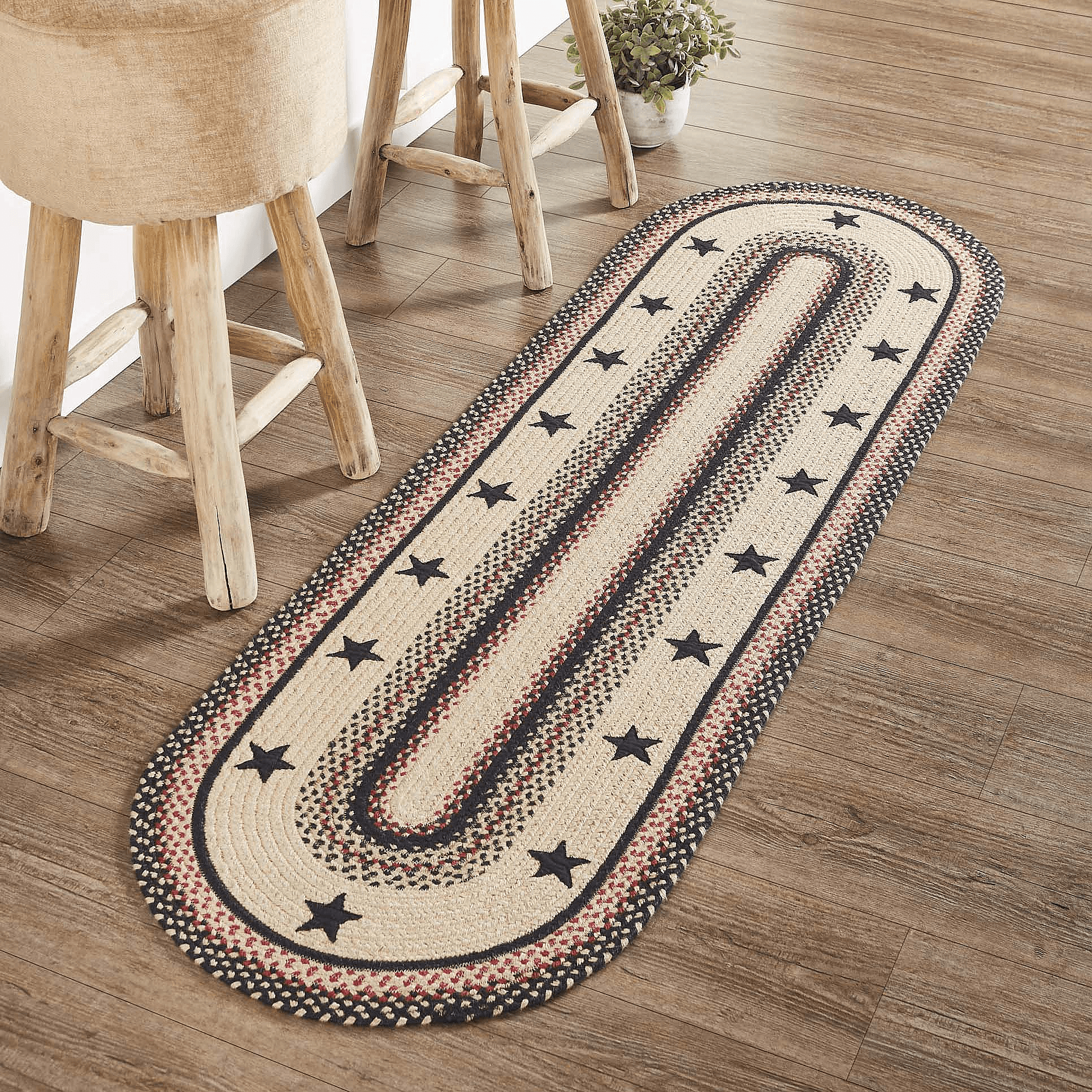 Colonial Star Oval Braided Rug 22x72 Runner - with Pad