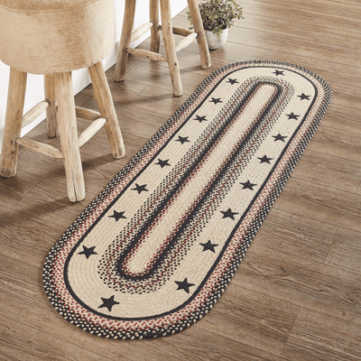 Colonial Star Oval Braided Rug 22x72" Runner - with Pad - Primitive Star Quilt Shop