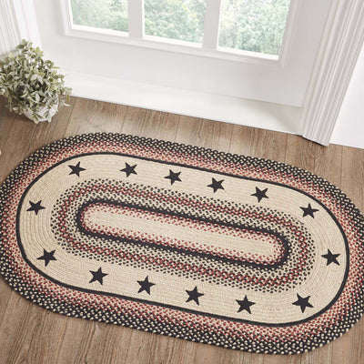 Colonial Star Oval Braided Rug 27x48" - with Pad - Primitive Star Quilt Shop