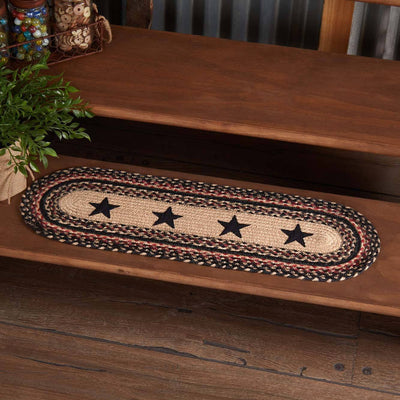 Colonial Star Oval Braided Stair Tread Latex Backed 8.5x27" - Primitive Star Quilt Shop