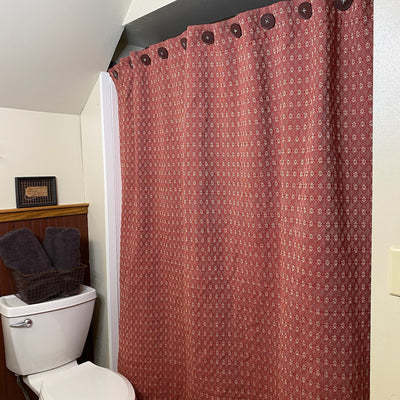 Packsville Rose Cranberry and Linen Woven Shower Curtain - Primitive Star Quilt Shop