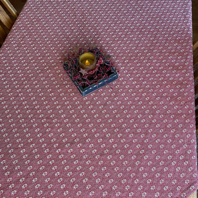 Packsville Rose Cranberry and Linen Woven Table Cloth 52x52" - Primitive Star Quilt Shop