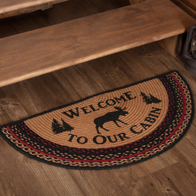 Cumberland Moose "Welcome" Half Circle Braided Rug 16.5x33" - Primitive Star Quilt Shop