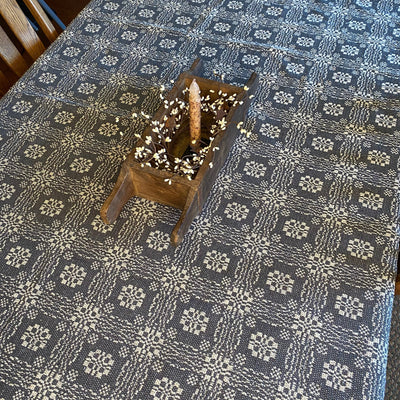 Gettysburg Grey and Creme Woven Table Cloth 52" - Primitive Star Quilt Shop