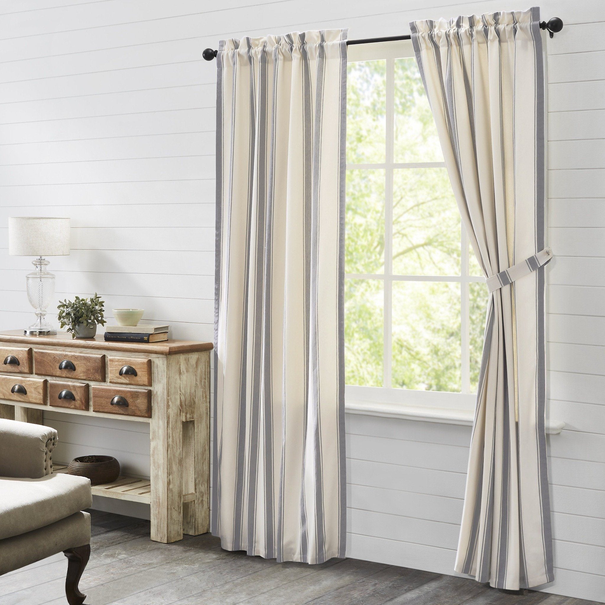 Grace Grain Sack Stripe Lined Panel Curtains 84
