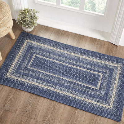 Great Falls Blue Rectangle Braided Rug 27x48" - with Pad - Primitive Star Quilt Shop