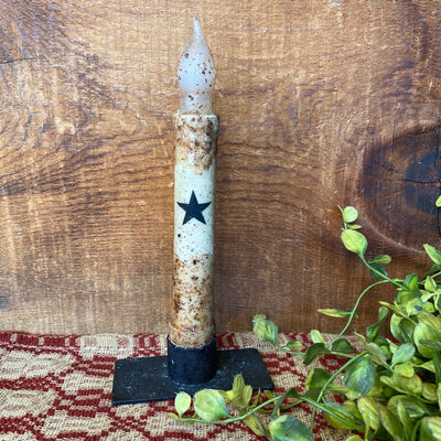 Grungy Battery Timer Taper Candle - Ivory Star 6" - Primitive Star Quilt Shop