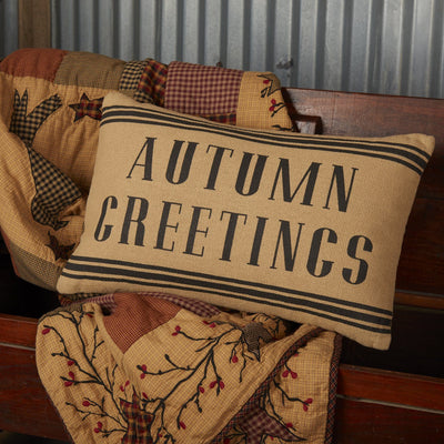 Heritage Farms Autumn Greetings Pillow 14x22" Filled - Primitive Star Quilt Shop