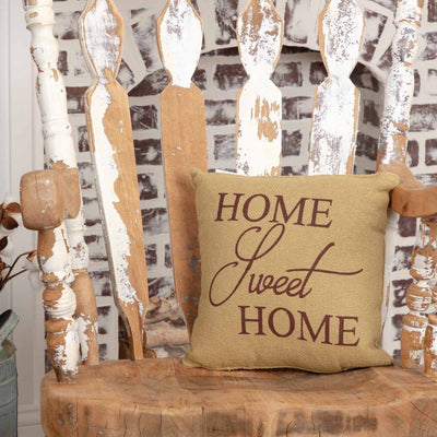 Home Sweet Home Burlap Pillow 12x12" - Primitive Star Quilt Shop