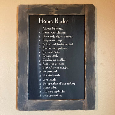 Home Rules Blackboard Wood Sign - 14x10" - Primitive Star Quilt Shop