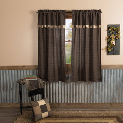 Kettle Grove Lined Short Panels with Attached Block Border Valance 63" - Primitive Star Quilt Shop