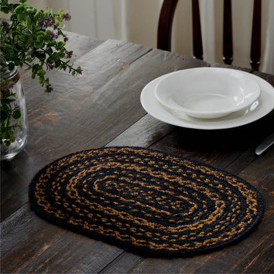 Farmhouse Black and Tan Braided Oval Placemat 10x15" - Primitive Star Quilt Shop